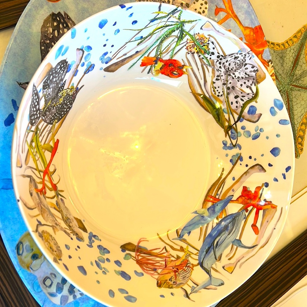 Three piece Anthropologie Voutsa under the sea serving trays and bowl Fish